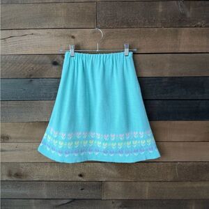 Vintage 80s Lisa Dee Aqua Knit Mini Skirt Pastel Tulip Hem Made in USA